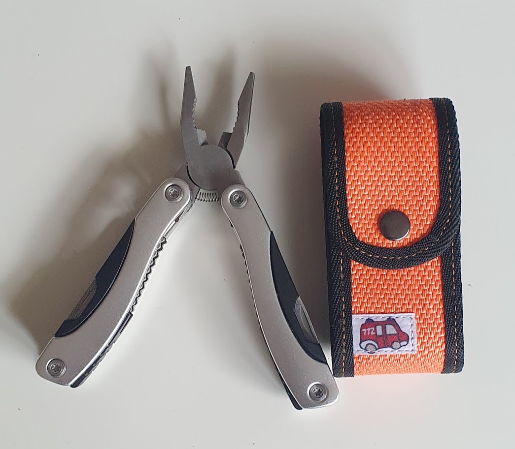 Multitool mit Tasche in Orange mit Clip